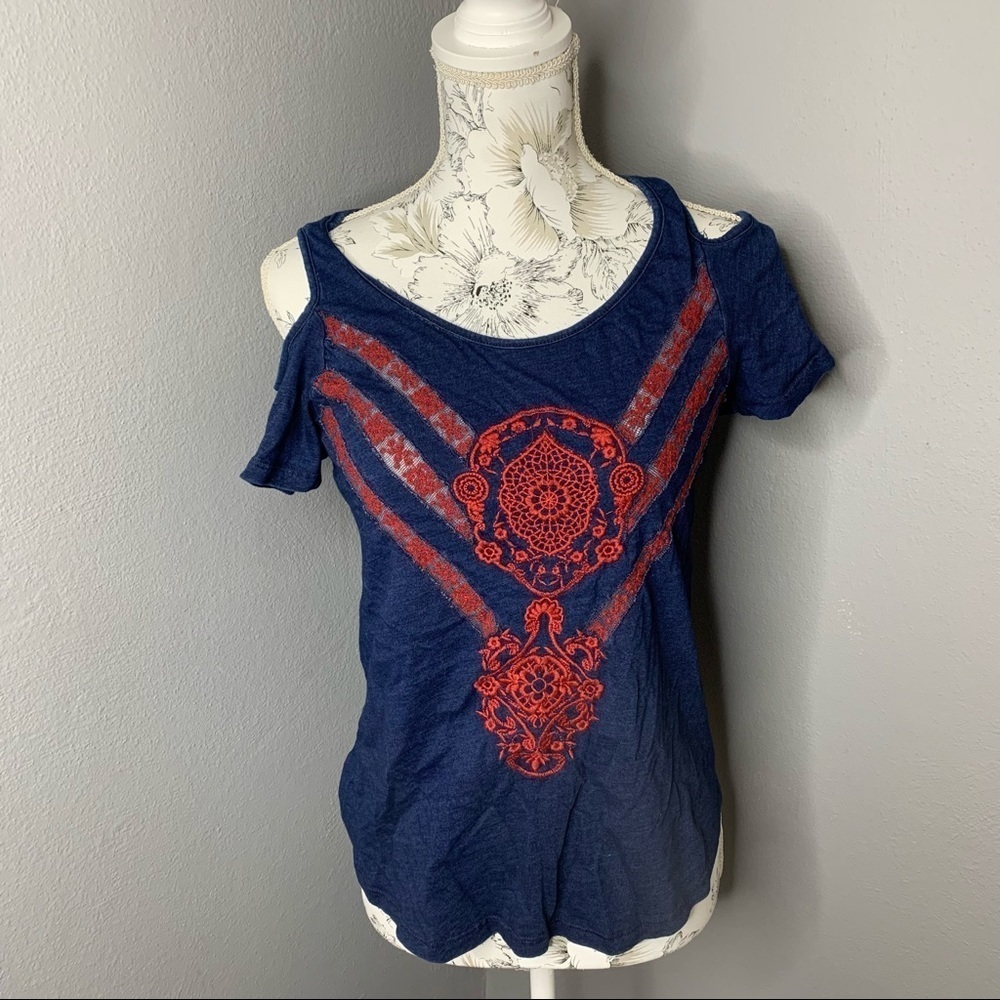 Lucky Brand Embroidered Cold Shoulder Size Small